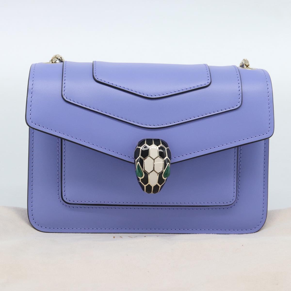 BVLGARI Chain Serpenti Shoulder Bag Leather Purple Gold Auth ka4755SAV