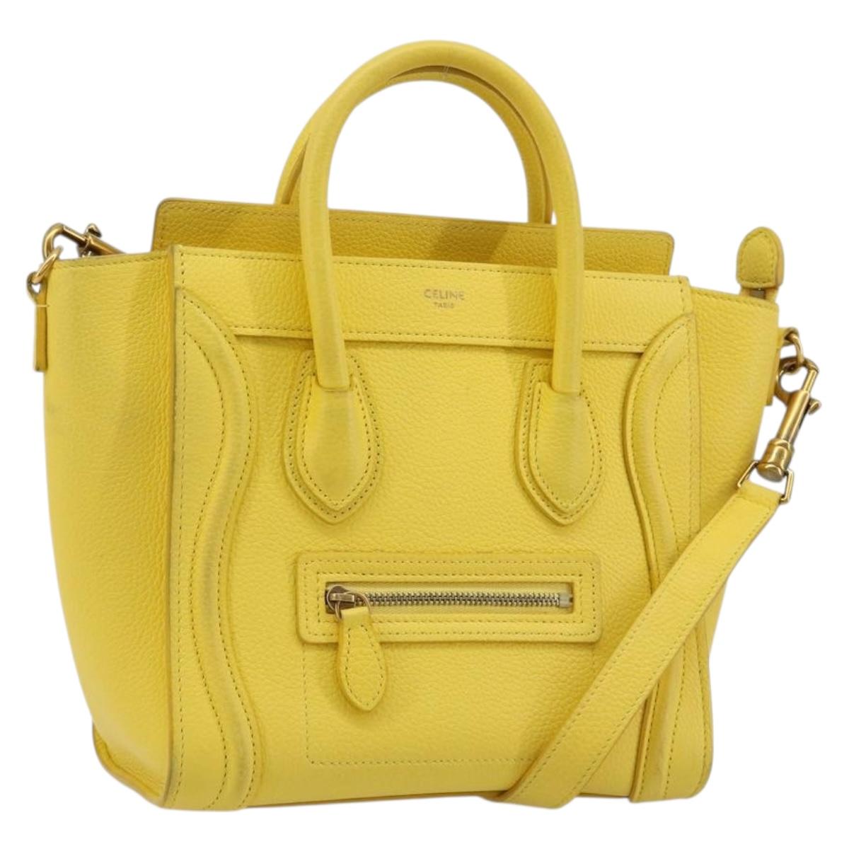 CELINE Hand Bag Leather 2way Gold Yellow Auth ka4756M