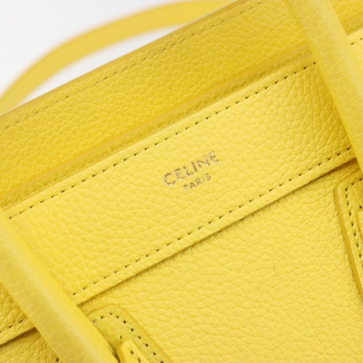 CELINE Hand Bag Leather 2way Gold Yellow Auth ka4756M