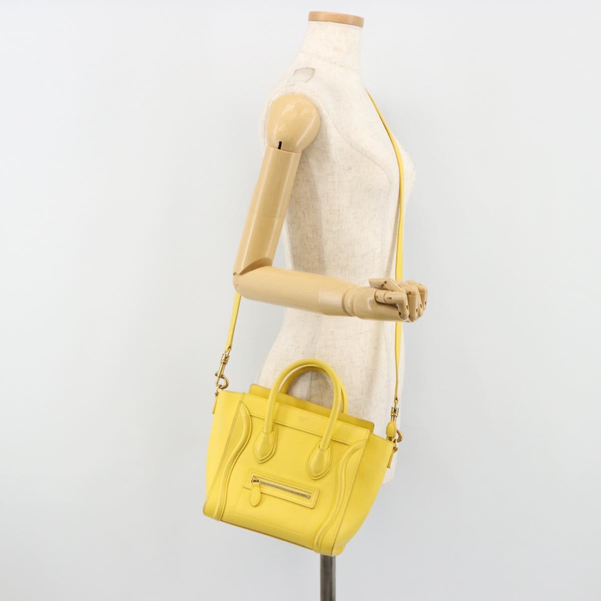 CELINE Hand Bag Leather 2way Gold Yellow Auth ka4756M
