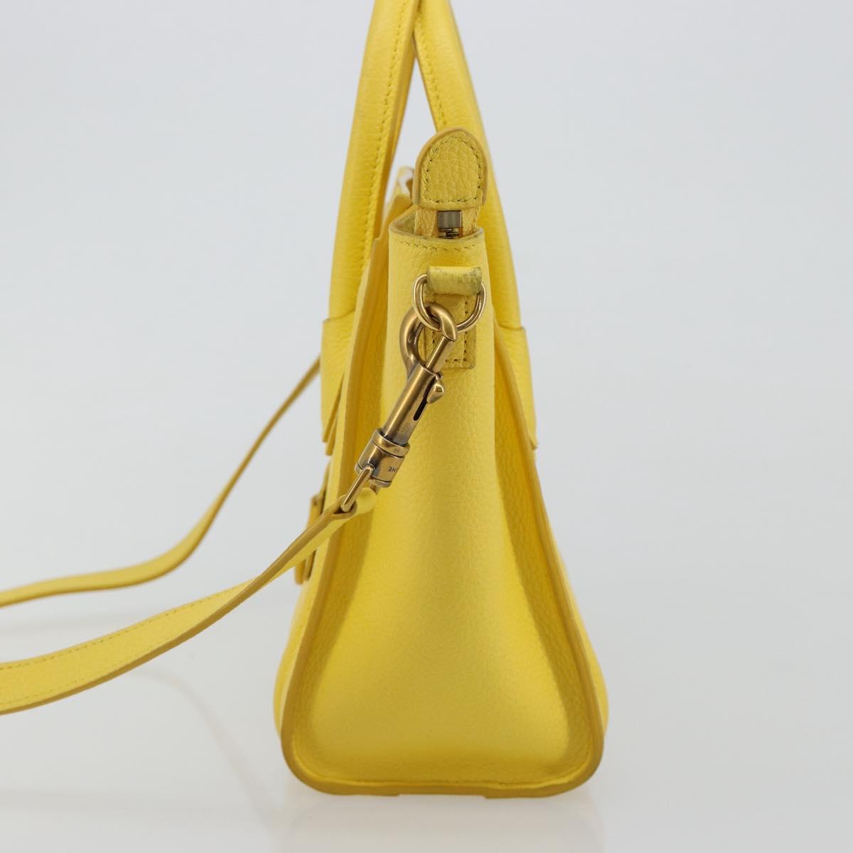 CELINE Hand Bag Leather 2way Gold Yellow Auth ka4756M