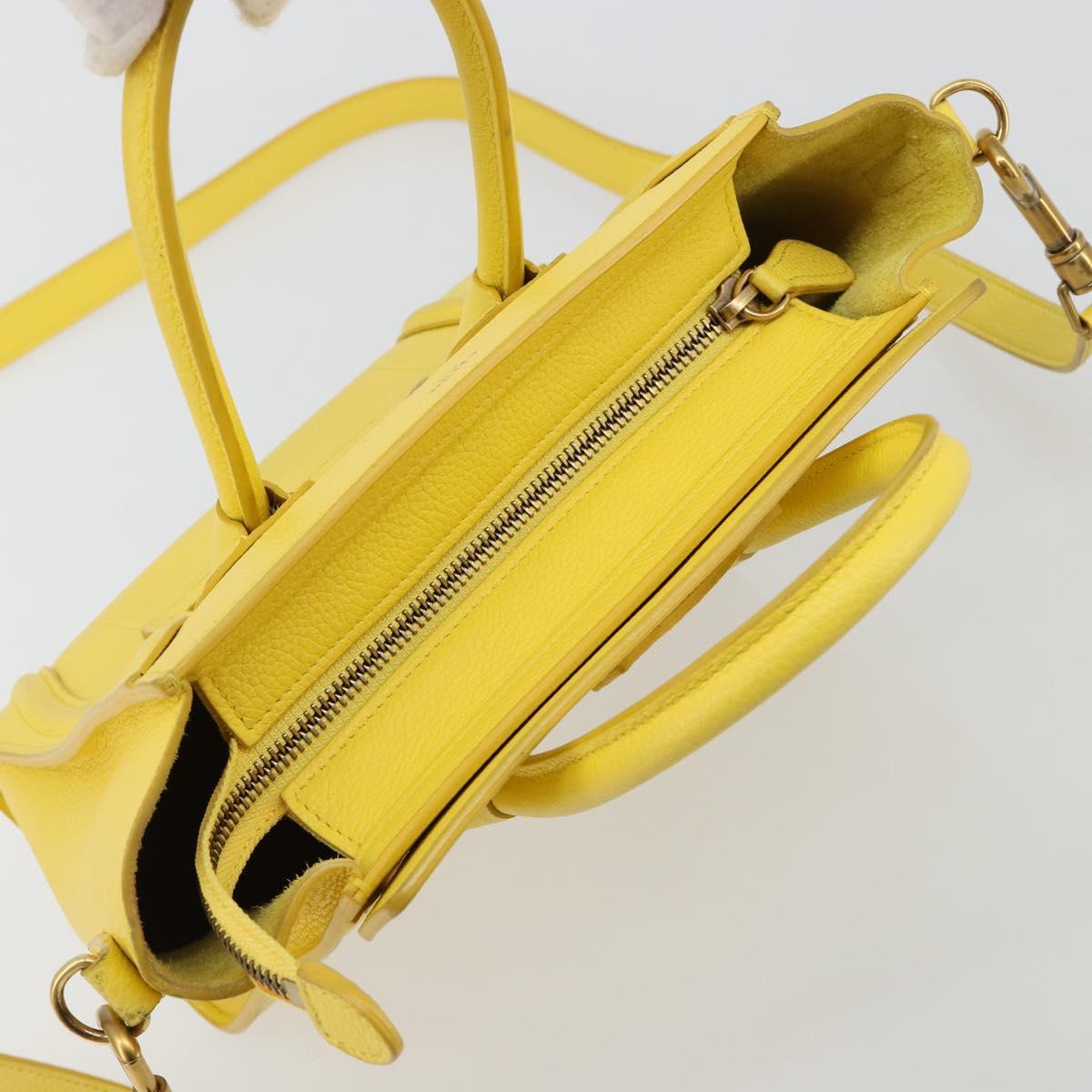 CELINE Hand Bag Leather 2way Gold Yellow Auth ka4756M