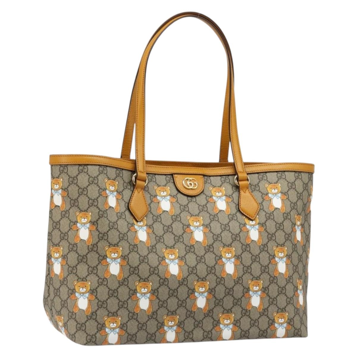 GUCCI GG Supreme Tote Bag PVC Beige Gold 631685 Auth ka4761M