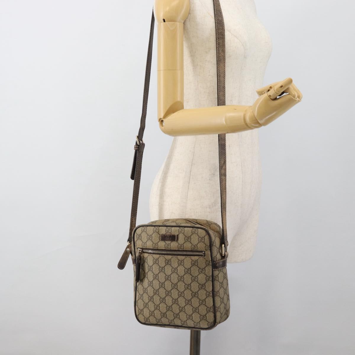 GUCCI GG Supreme Shoulder Bag PVC Beige Gold 233268 Auth ka4763