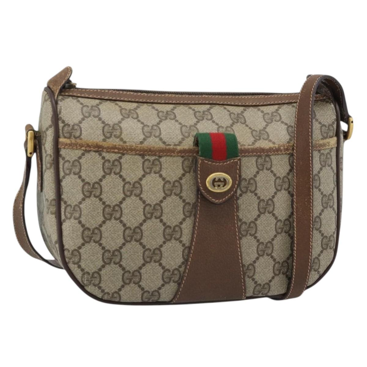 GUCCI GG Supreme Web Sherry Line Bag PVC Beige Gold 89 02 032 Auth ka4764