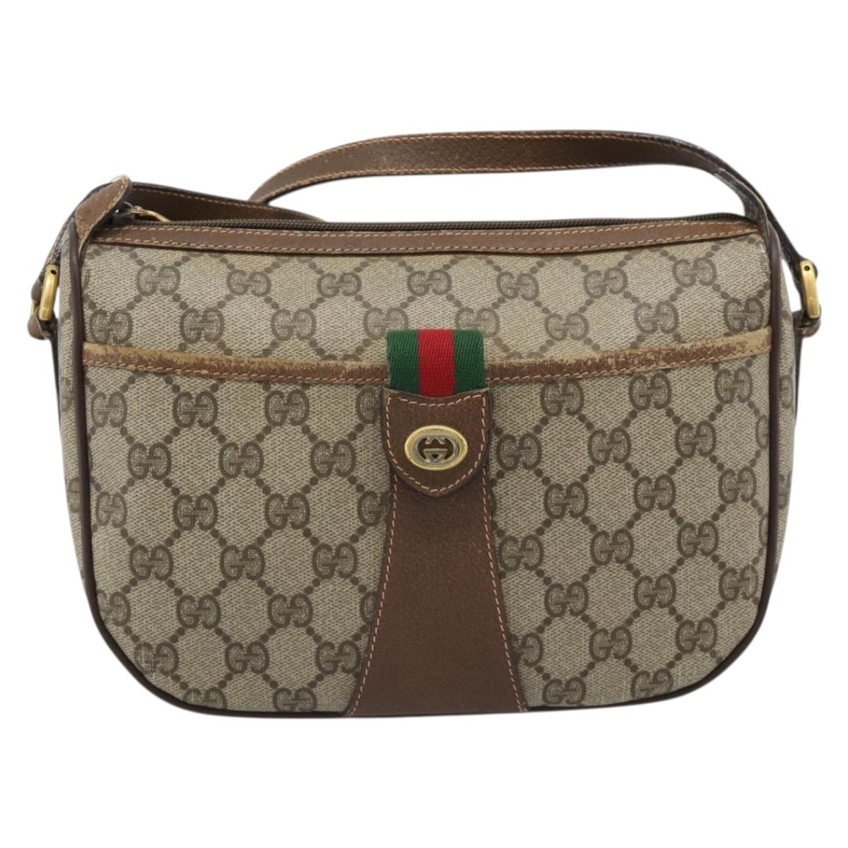 GUCCI GG Supreme Web Sherry Line Bag PVC Beige Gold 89 02 032 Auth ka4764