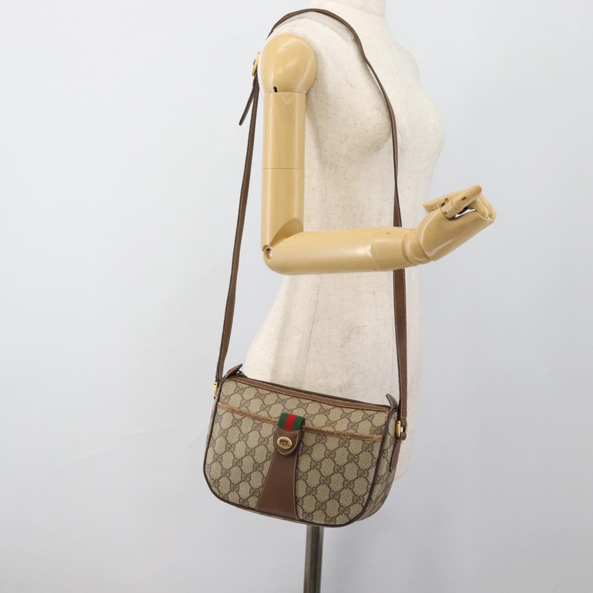 GUCCI GG Supreme Web Sherry Line Bag PVC Beige Gold 89 02 032 Auth ka4764