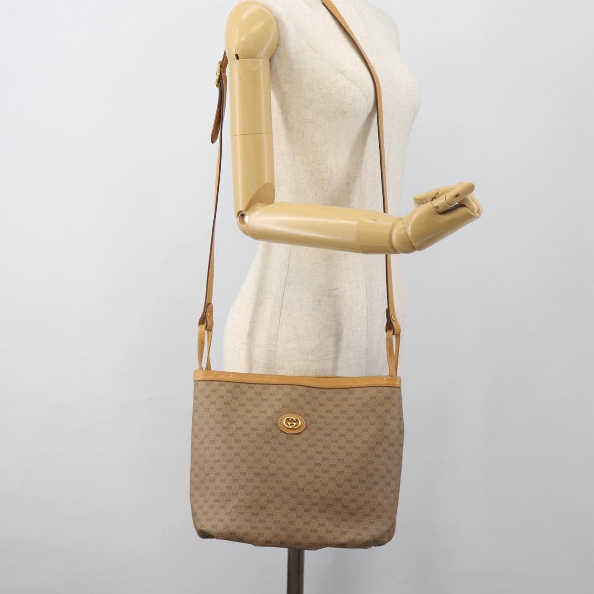 GUCCI Micro GG Supreme Shoulder Bag PVC Beige Gold Auth ka4765