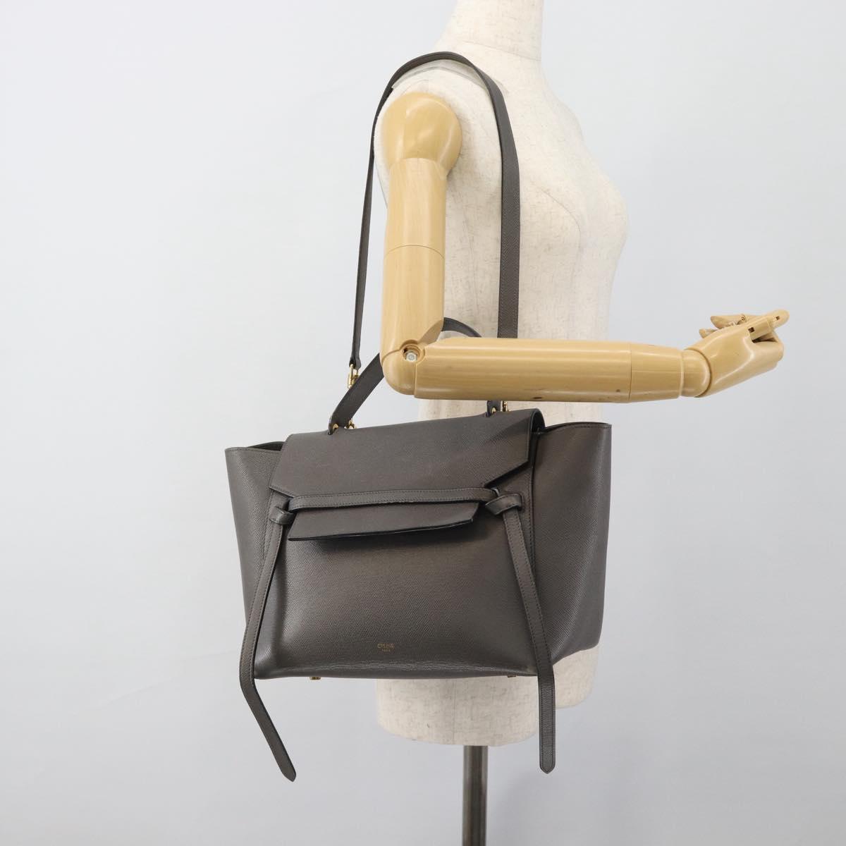 CELINE Micro Belt Hand Bag Leather 2way Gray Gold Auth ka4768V