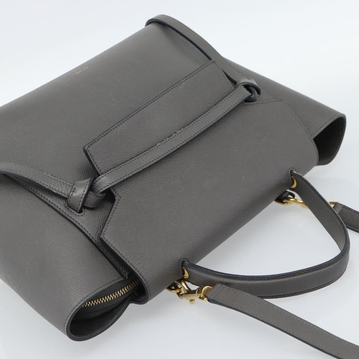 CELINE Micro Belt Hand Bag Leather 2way Gray Gold Auth ka4768V