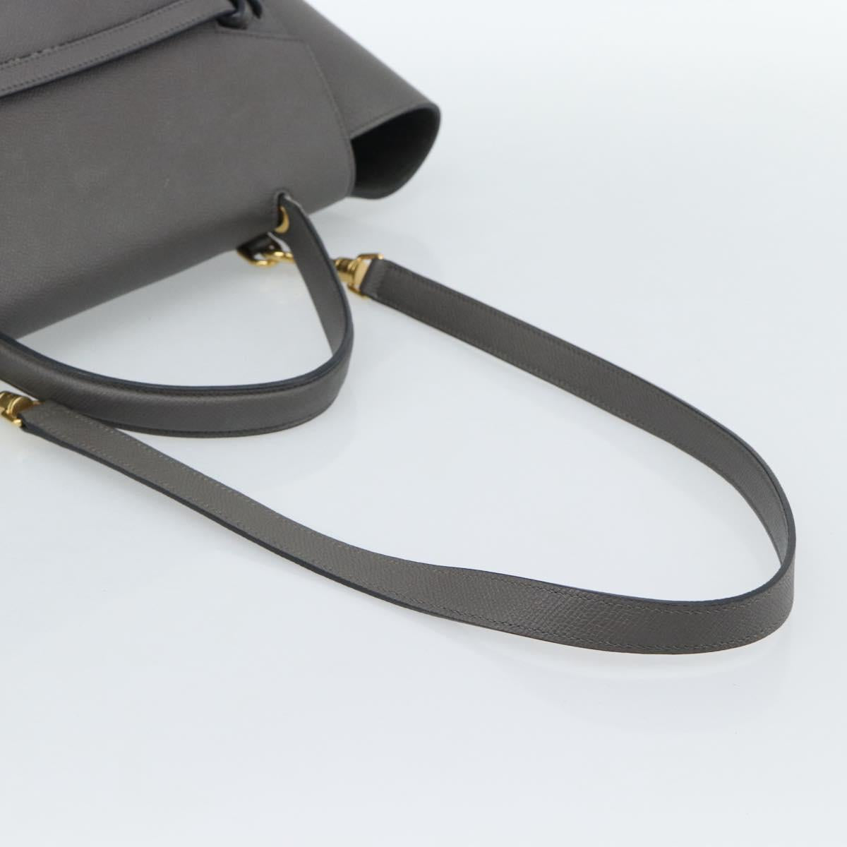 CELINE Micro Belt Hand Bag Leather 2way Gray Gold Auth ka4768V