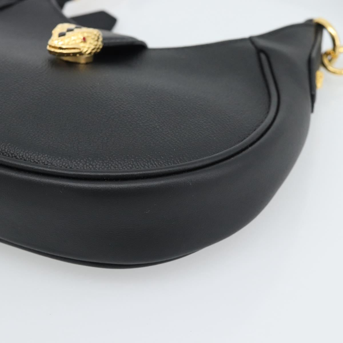 BVLGARI Hand Bag Leather 2way Black Gold Auth ka4770M