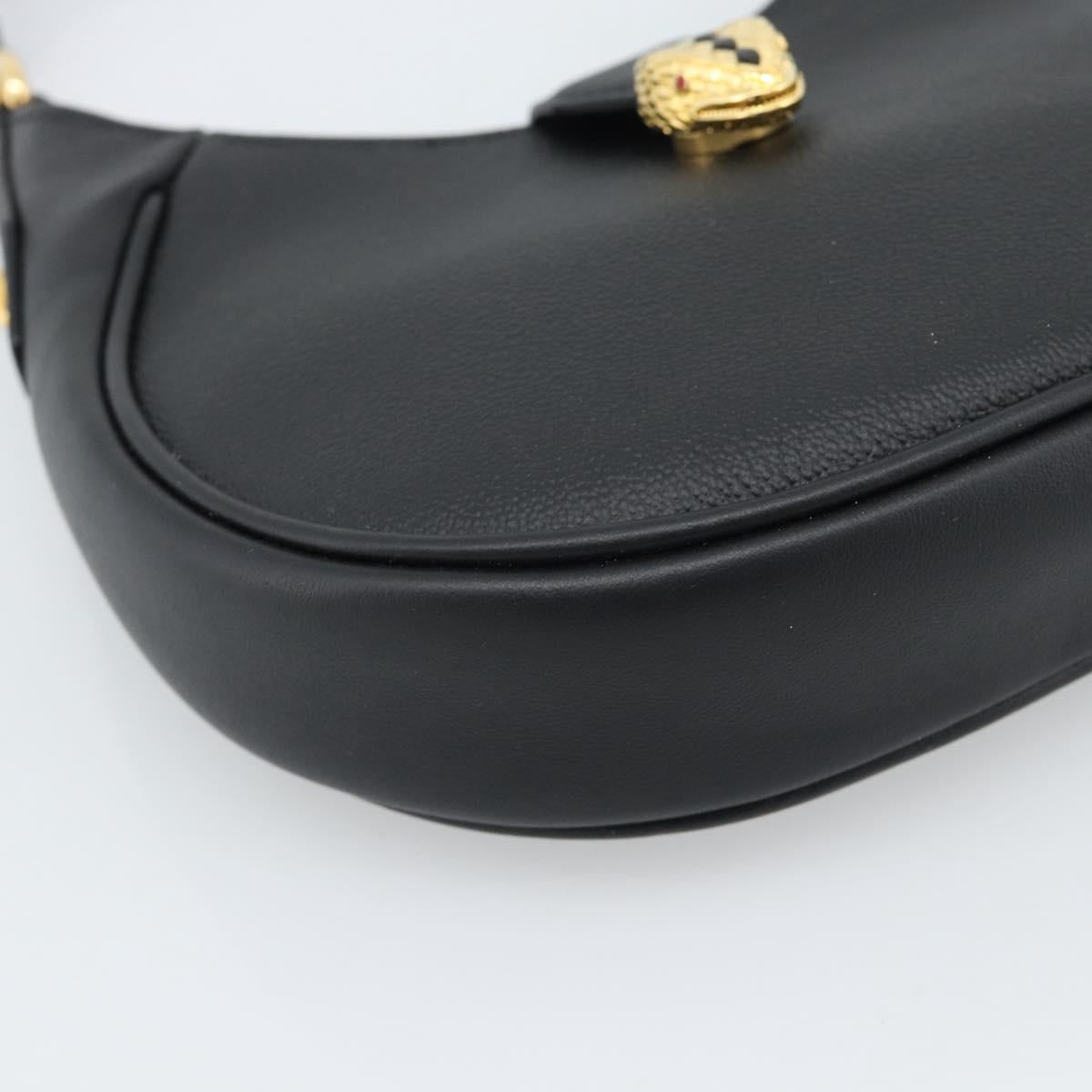 BVLGARI Hand Bag Leather 2way Black Gold Auth ka4770M