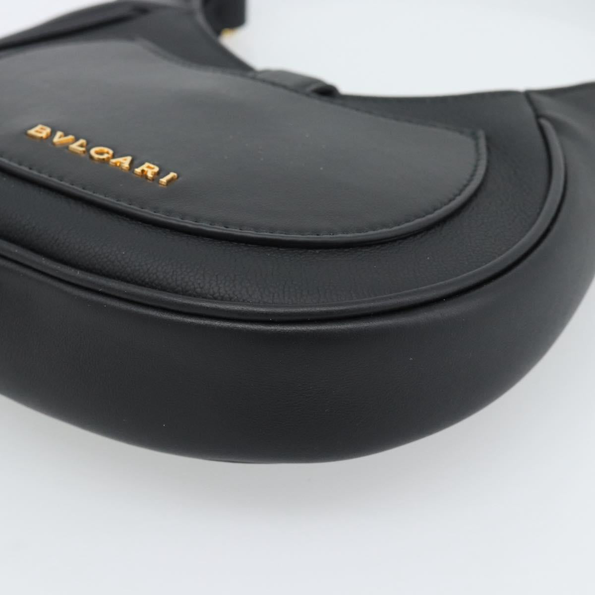 BVLGARI Hand Bag Leather 2way Black Gold Auth ka4770M