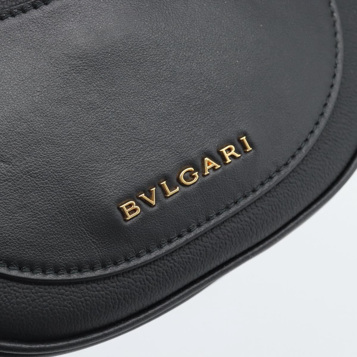 BVLGARI Hand Bag Leather 2way Black Gold Auth ka4770M