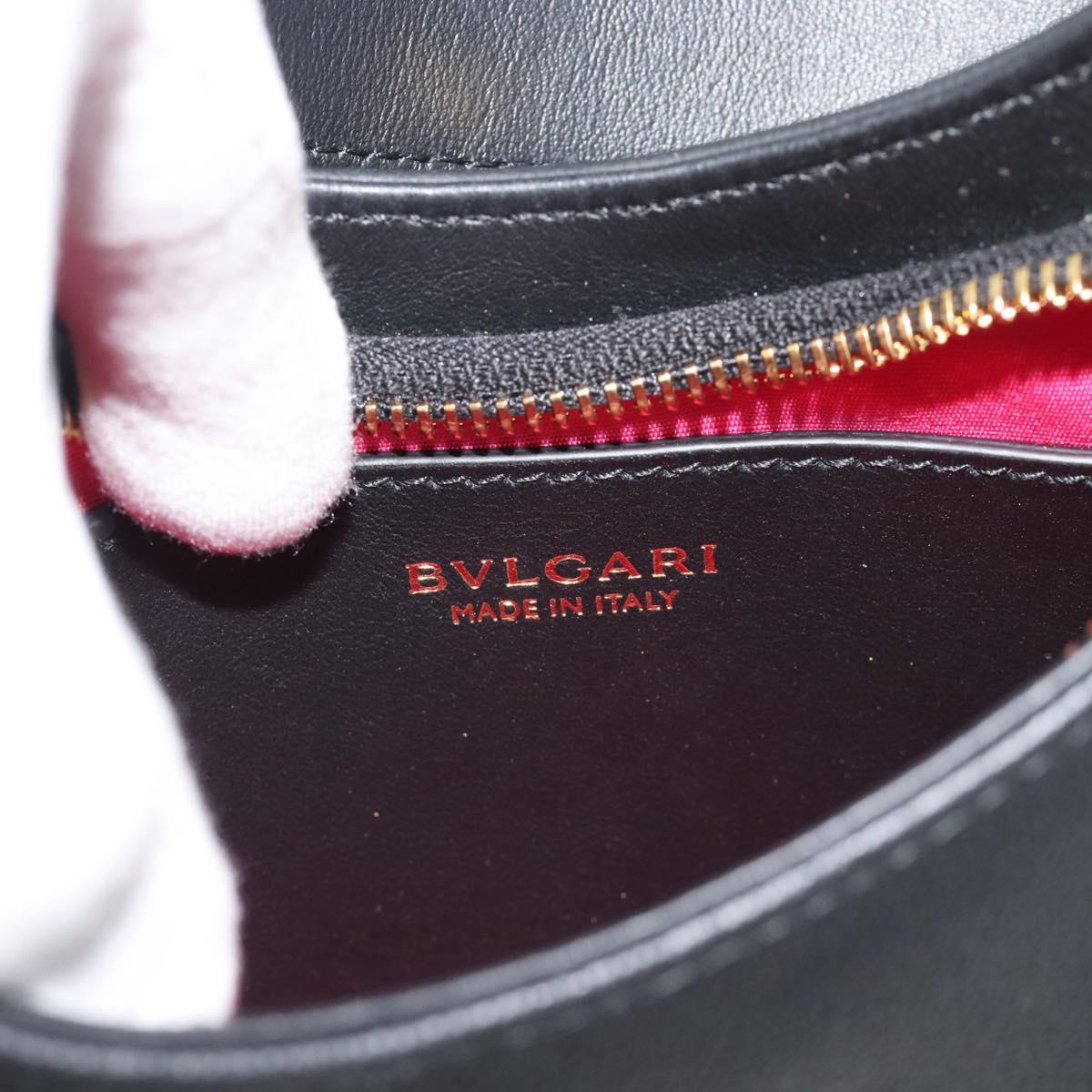 BVLGARI Hand Bag Leather 2way Black Gold Auth ka4770M