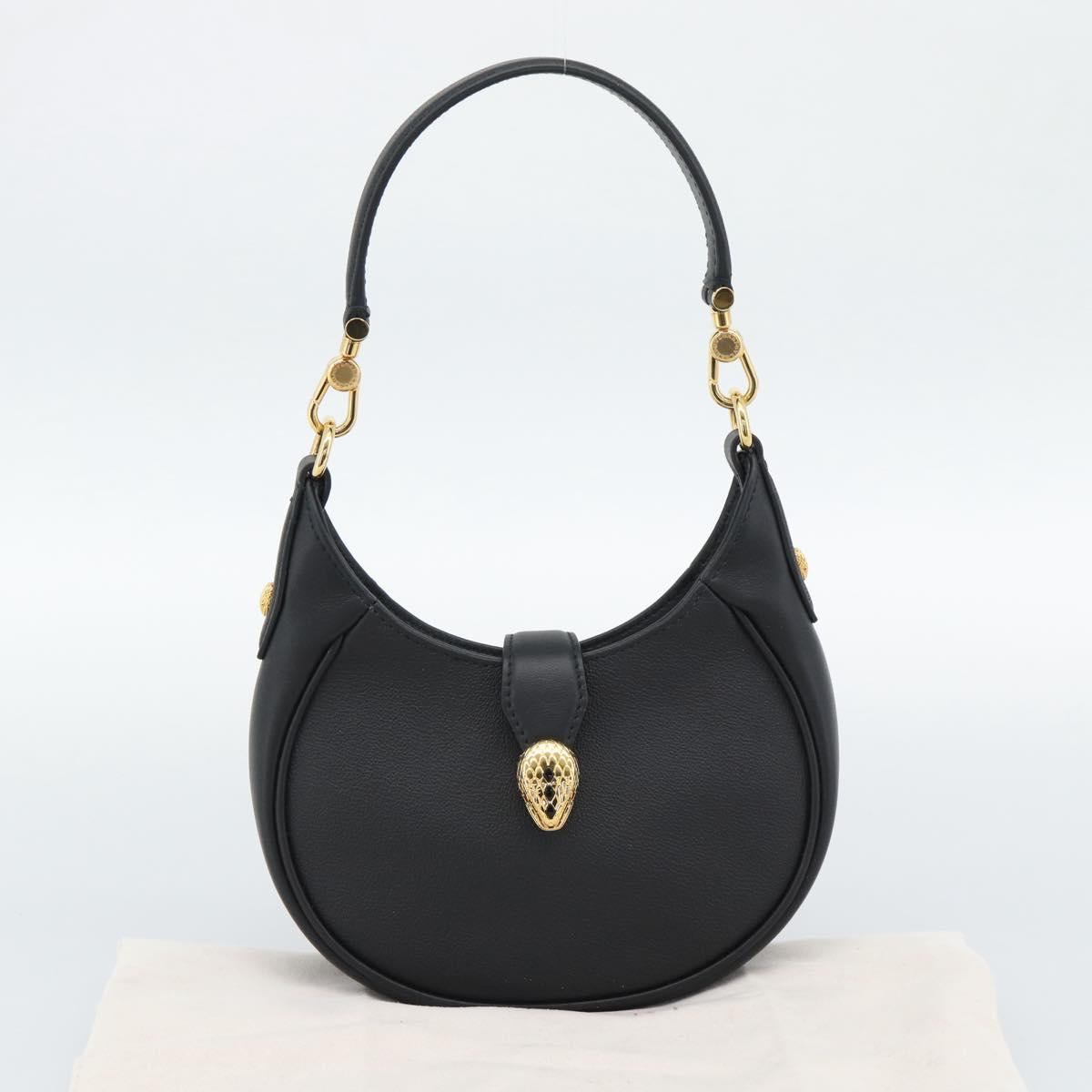 BVLGARI Hand Bag Leather 2way Black Gold Auth ka4770M