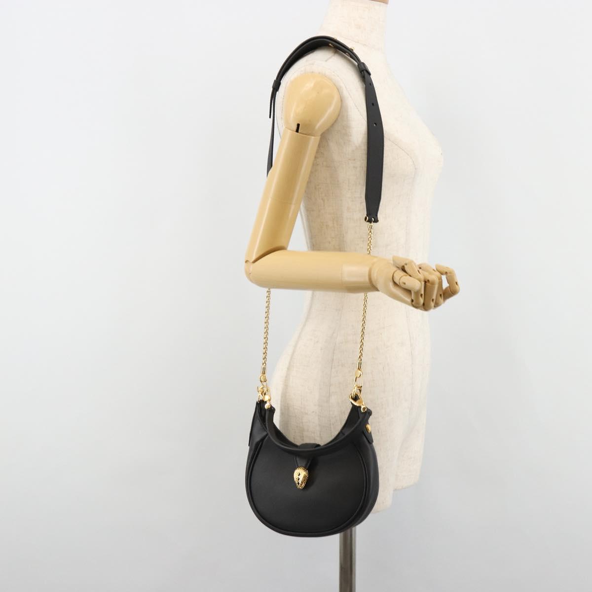 BVLGARI Hand Bag Leather 2way Black Gold Auth ka4770M