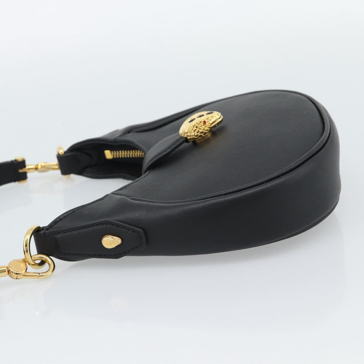 BVLGARI Hand Bag Leather 2way Black Gold Auth ka4770M