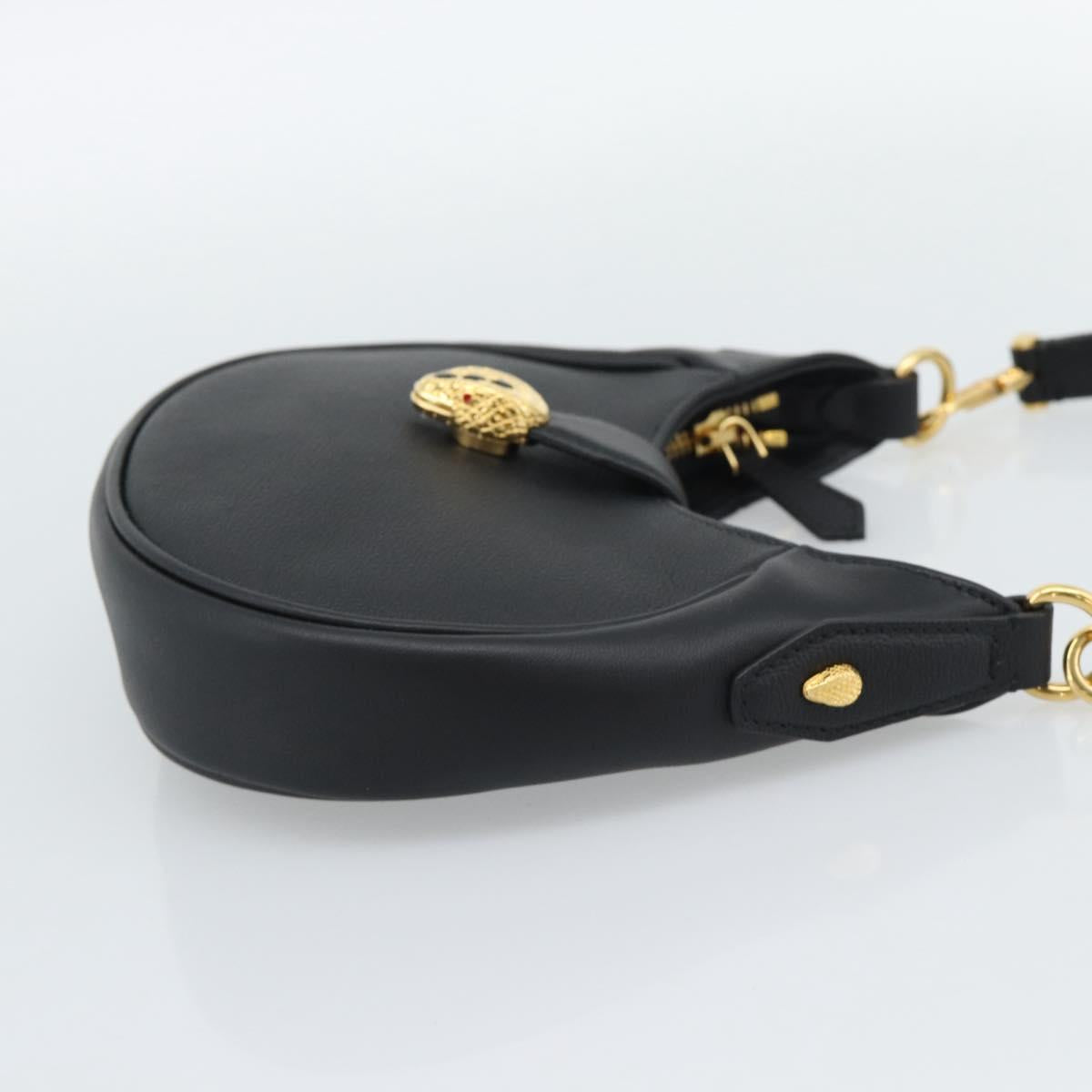 BVLGARI Hand Bag Leather 2way Black Gold Auth ka4770M