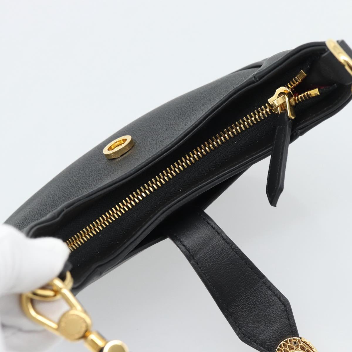 BVLGARI Hand Bag Leather 2way Black Gold Auth ka4770M