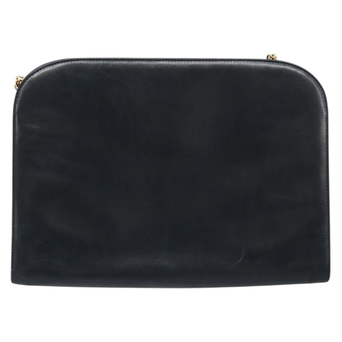 Salvatore Ferragamo Gancini Chain Shoulder Bag Leather Navy Gold Auth ka4772