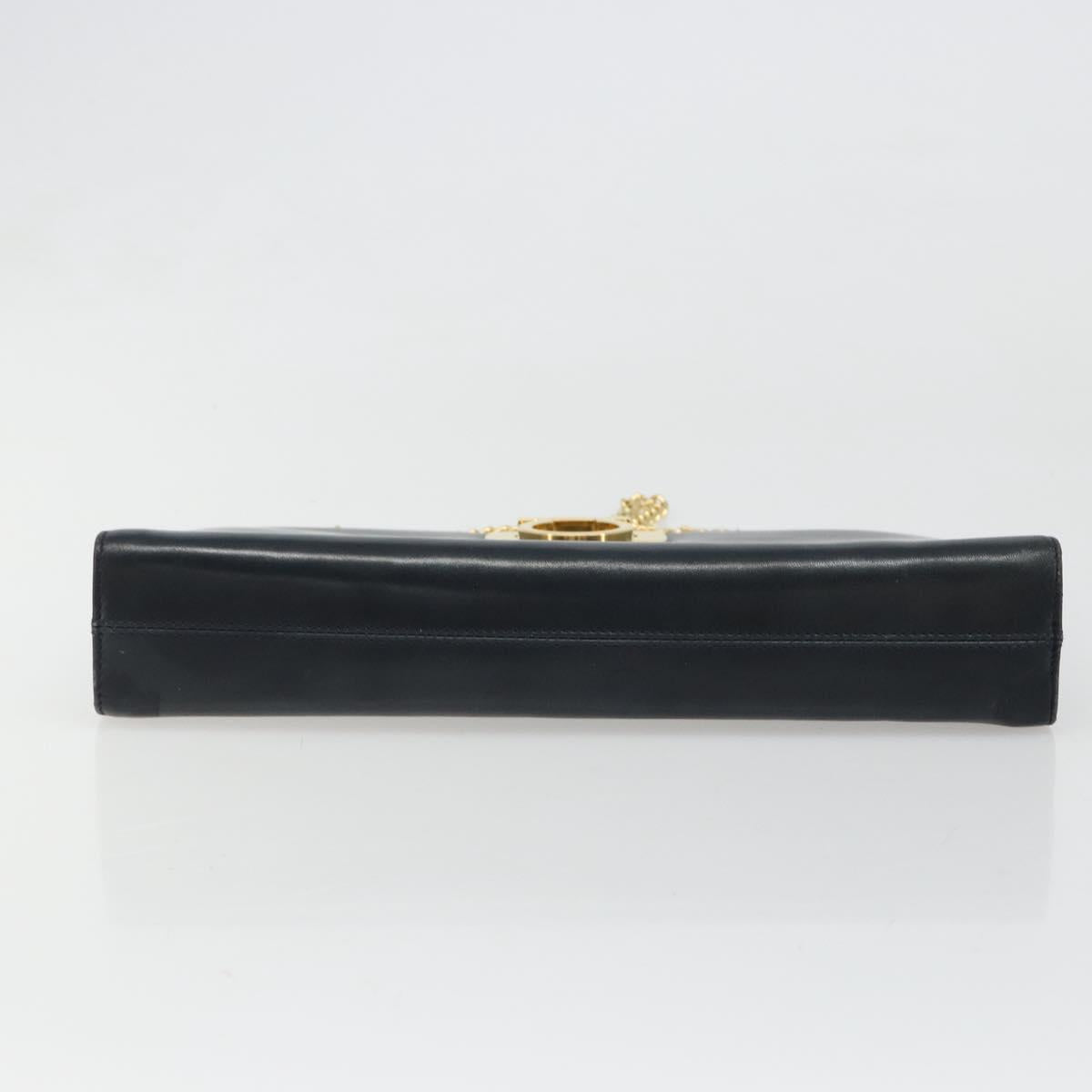 Salvatore Ferragamo Gancini Chain Shoulder Bag Leather Navy Gold Auth ka4772