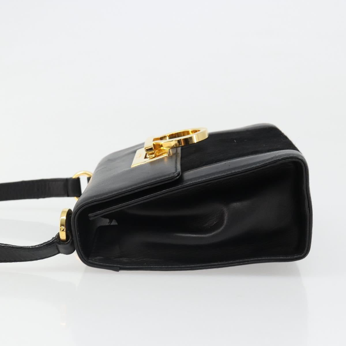 Salvatore Ferragamo Gancini Shoulder Bag Harako leather Black Gold Auth ka4773A