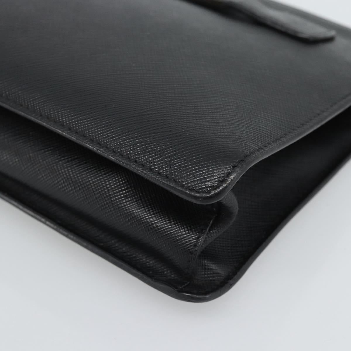 PRADA Clutch Bag Leather Black Silver Auth ka4774