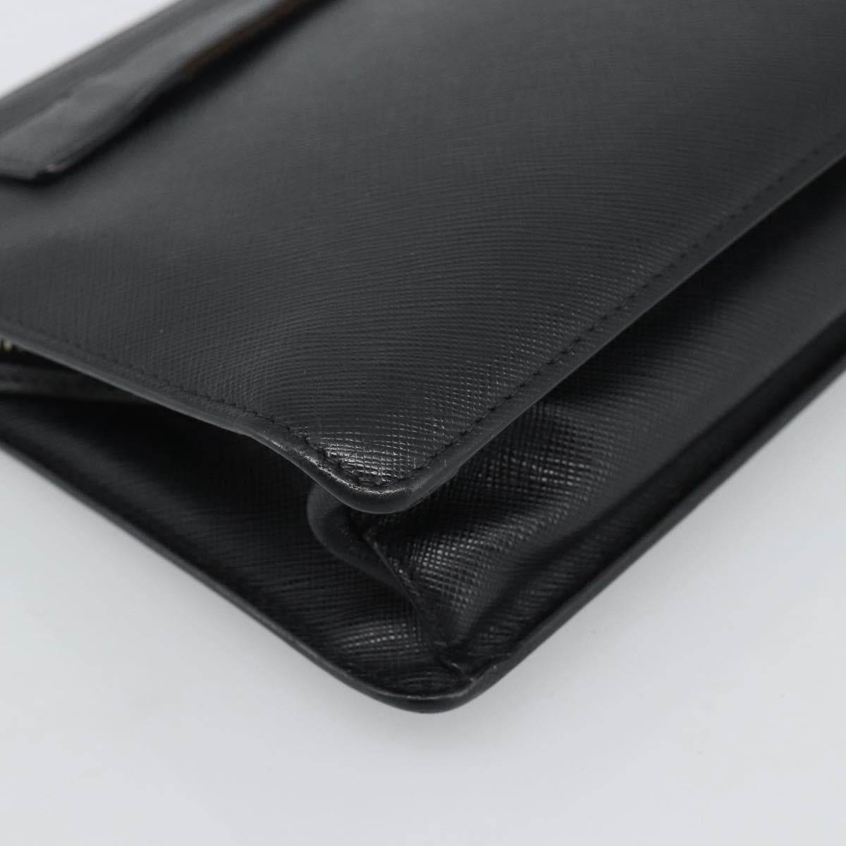 PRADA Clutch Bag Leather Black Silver Auth ka4774