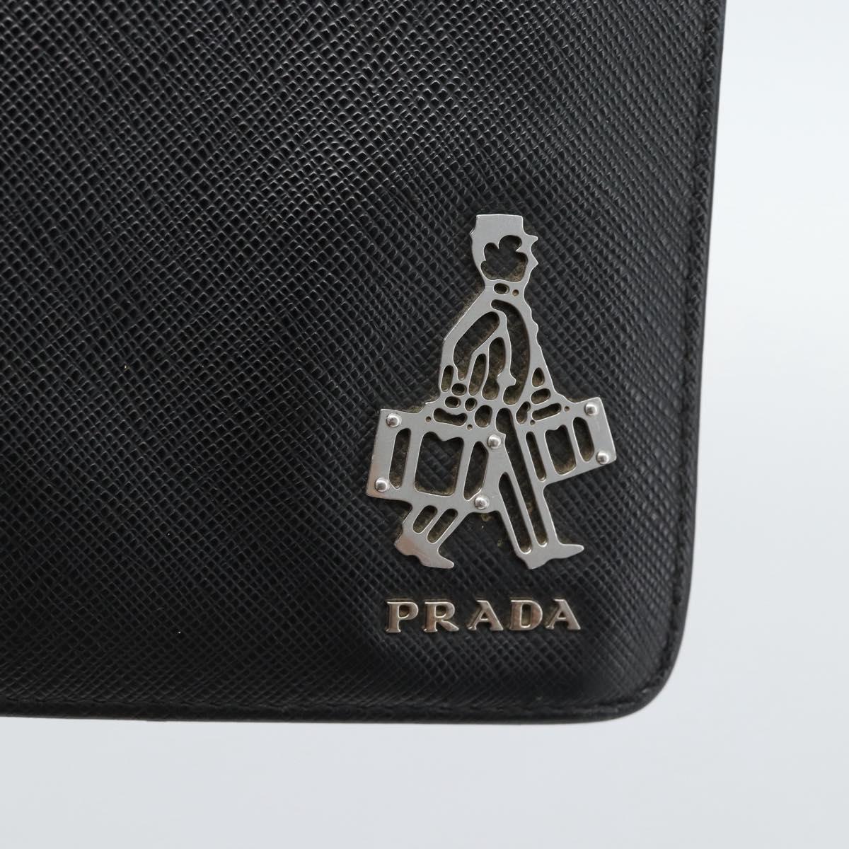 PRADA Clutch Bag Leather Black Silver Auth ka4774