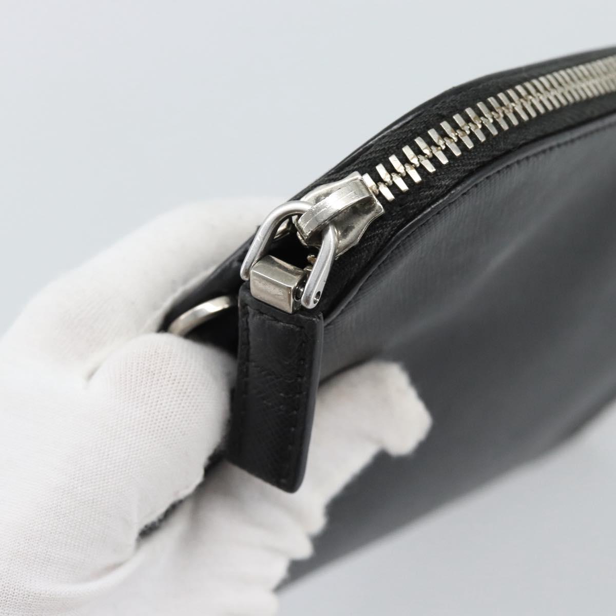 PRADA Clutch Bag Leather Black Silver Auth ka4774