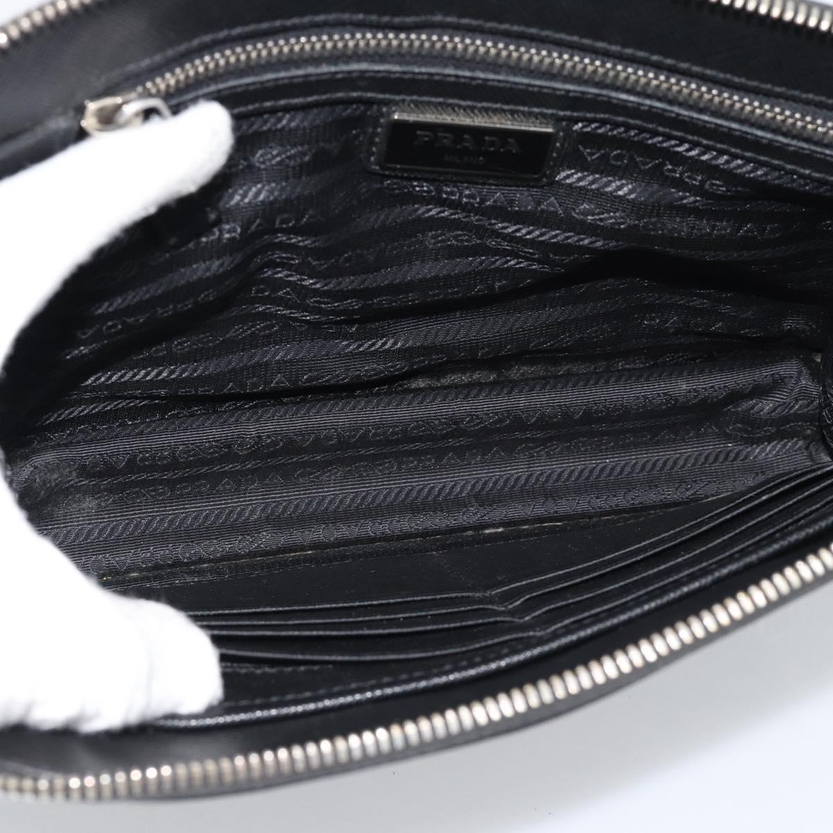 PRADA Clutch Bag Leather Black Silver Auth ka4774