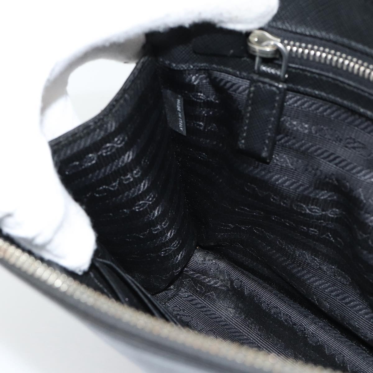 PRADA Clutch Bag Leather Black Silver Auth ka4774