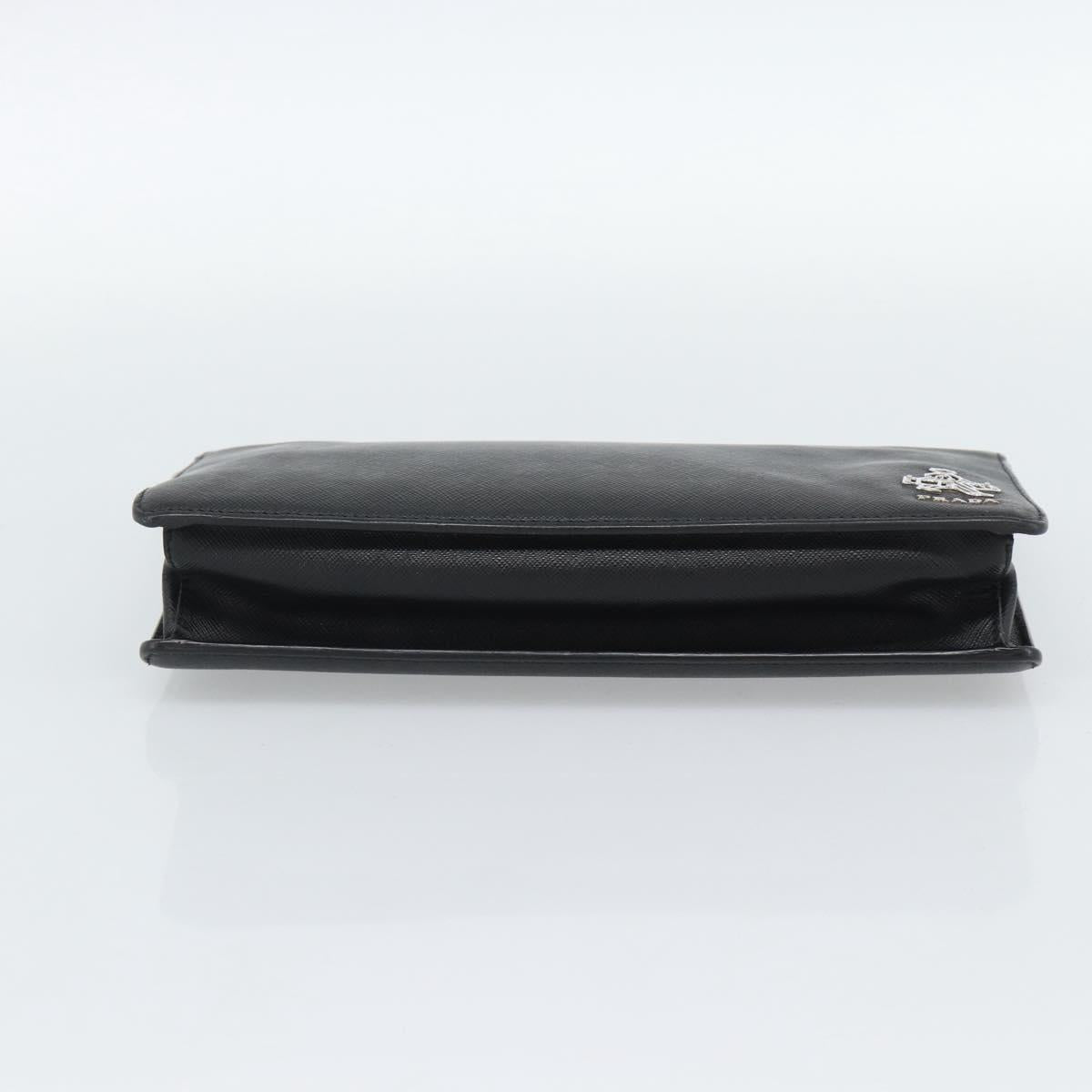 PRADA Clutch Bag Leather Black Silver Auth ka4774