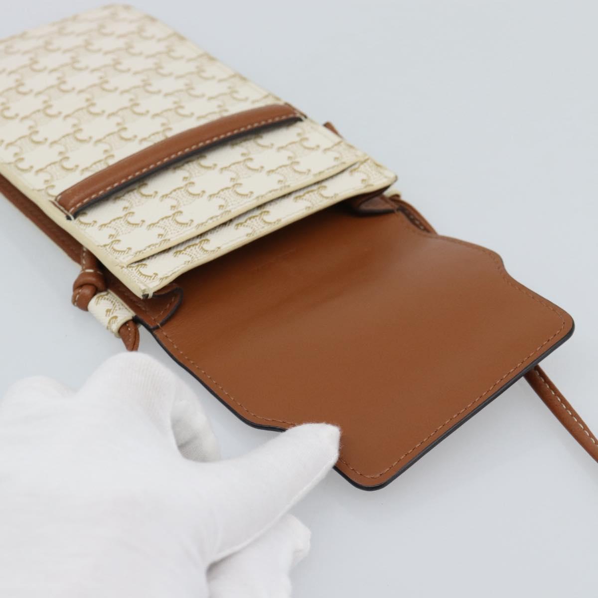 CELINE Triomphe Shoulder Pouch Bag PVC White Auth ka4775V