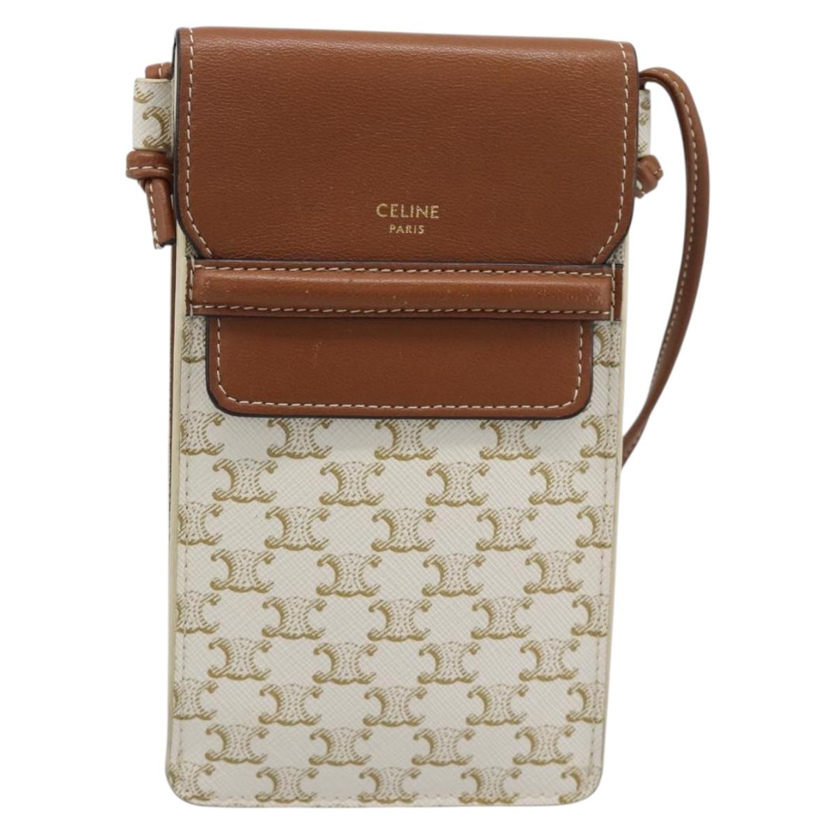 CELINE Triomphe Shoulder Pouch Bag PVC White Auth ka4775V