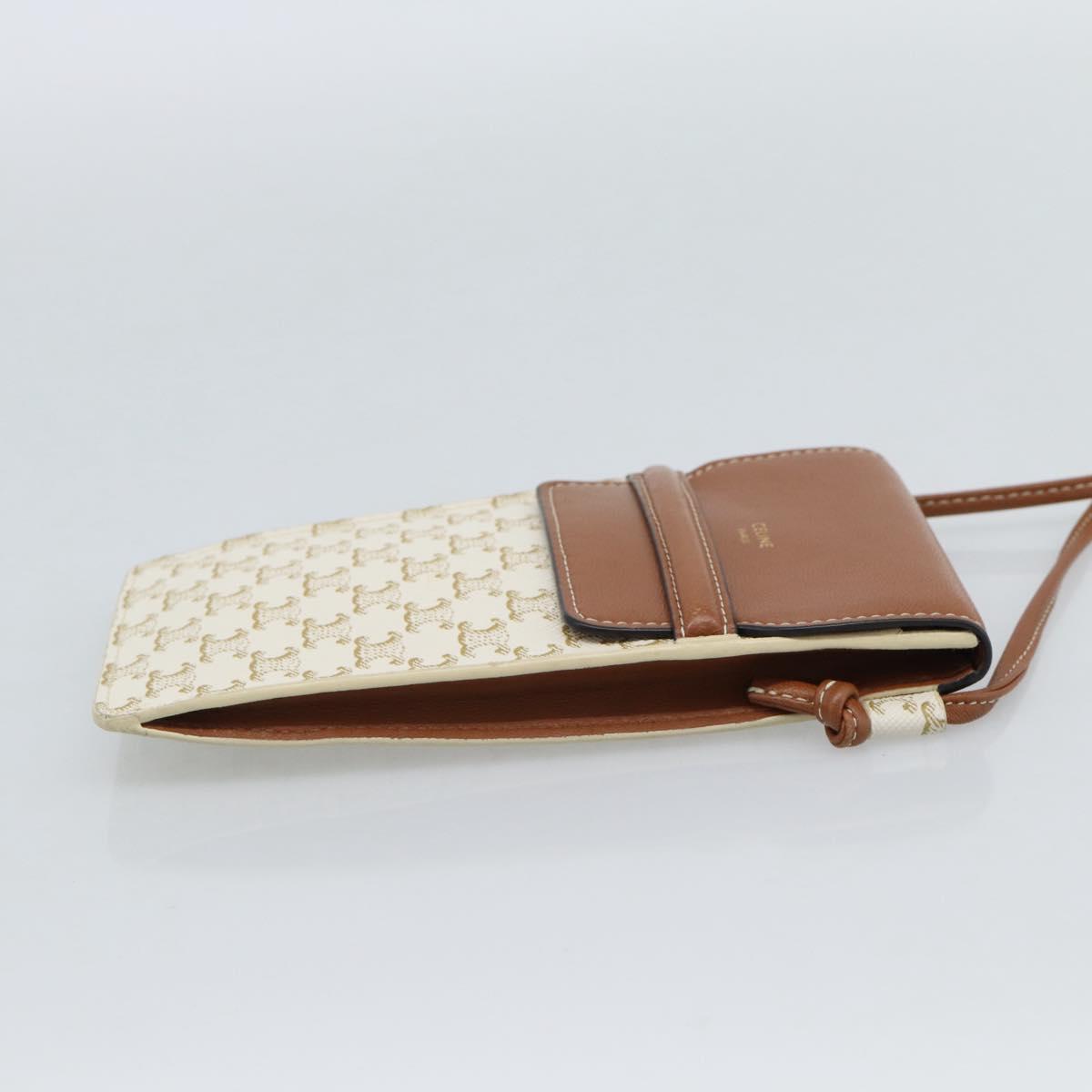 CELINE Triomphe Shoulder Pouch Bag PVC White Auth ka4775V