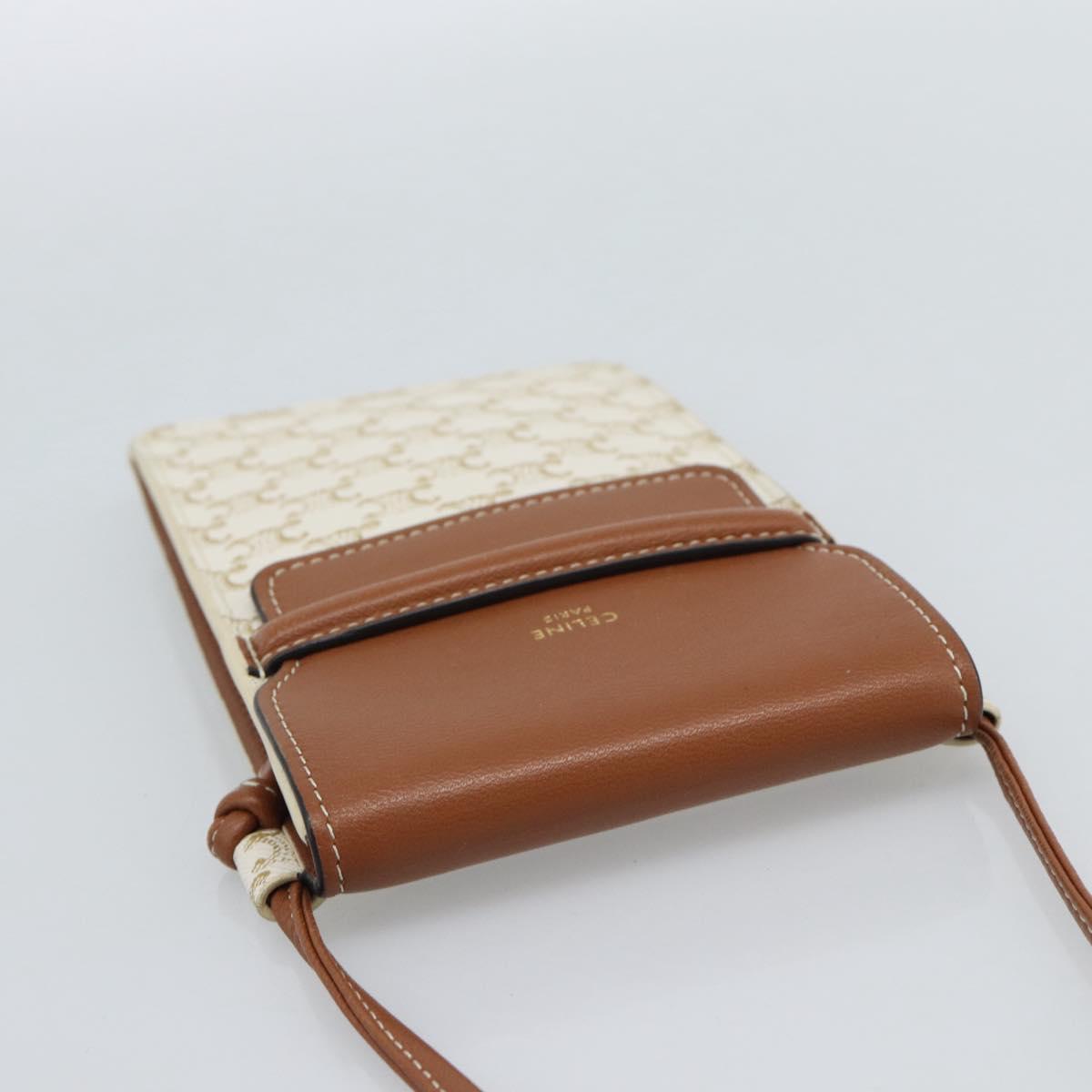 CELINE Triomphe Shoulder Pouch Bag PVC White Auth ka4775V