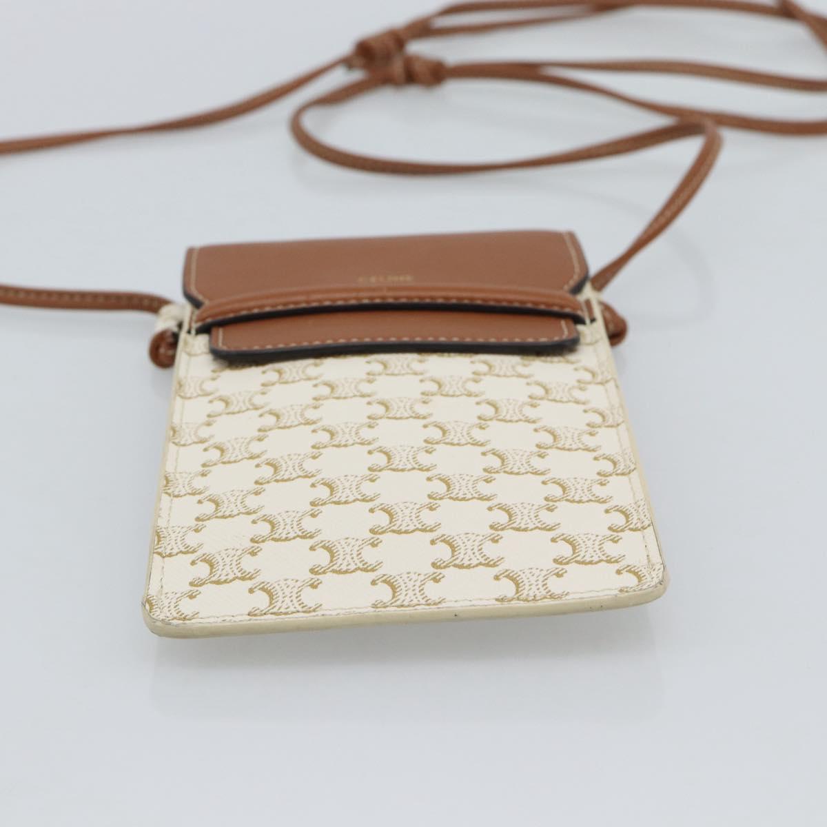 CELINE Triomphe Shoulder Pouch Bag PVC White Auth ka4775V