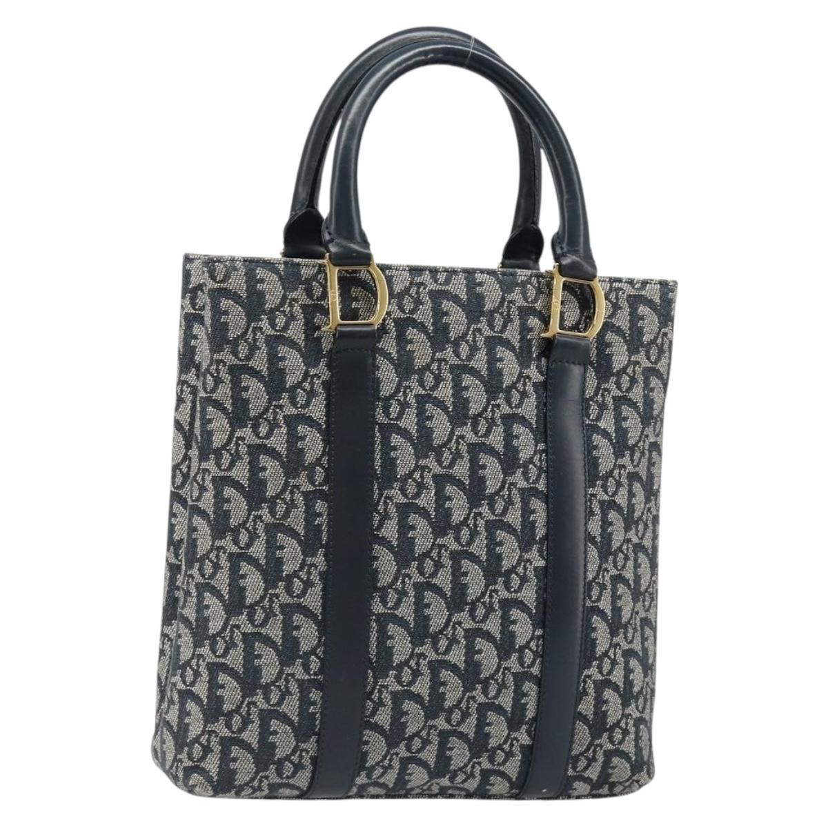 Christian Dior Trotter Canvas Hand Bag Navy Gold Auth ka4777