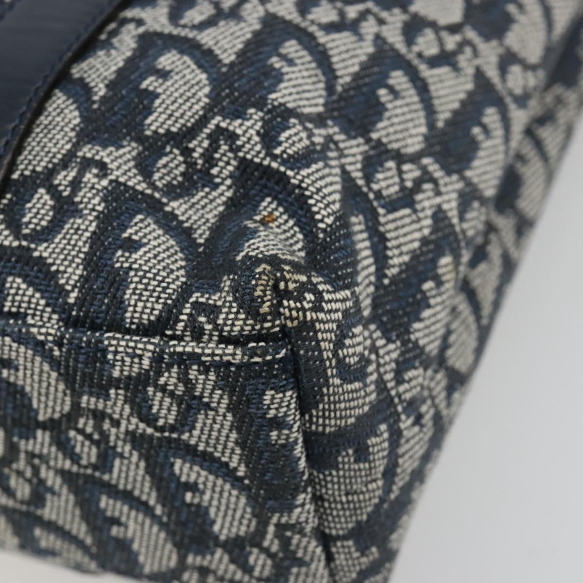 Christian Dior Trotter Canvas Hand Bag Navy Gold Auth ka4777