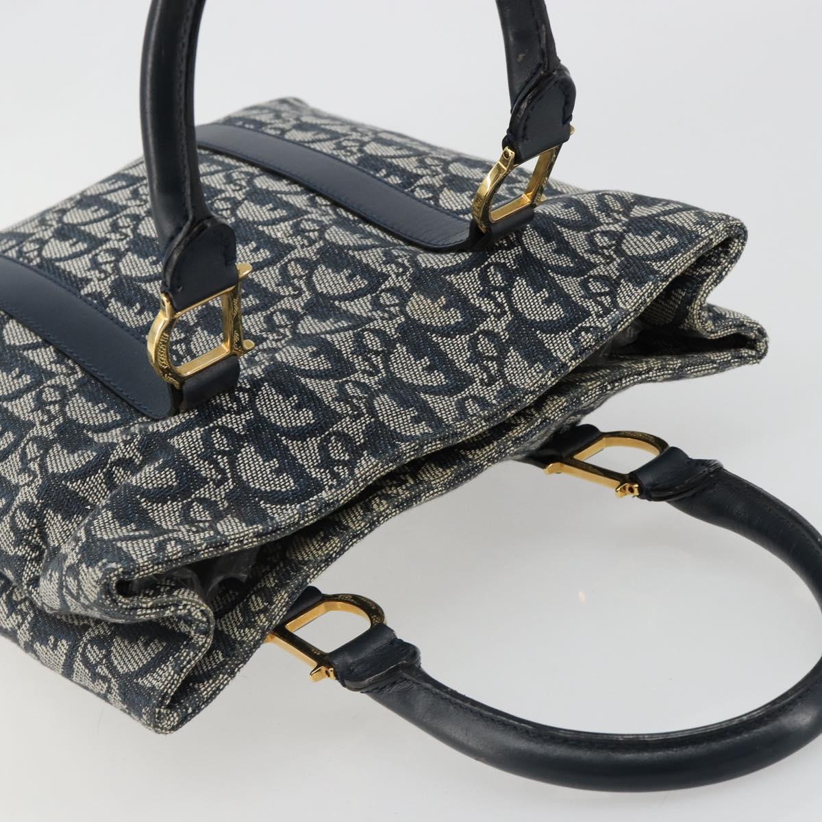 Christian Dior Trotter Canvas Hand Bag Navy Gold Auth ka4777