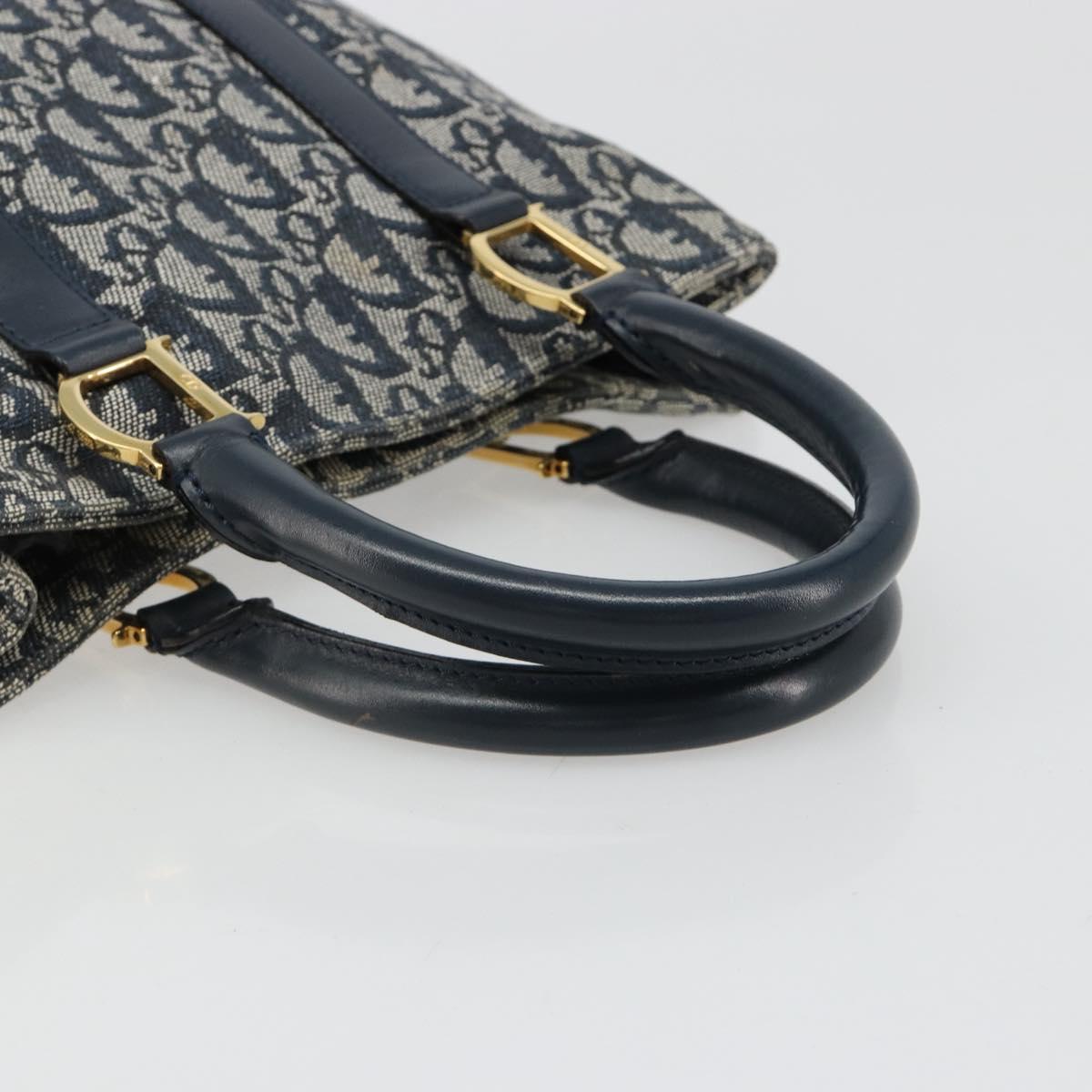 Christian Dior Trotter Canvas Hand Bag Navy Gold Auth ka4777