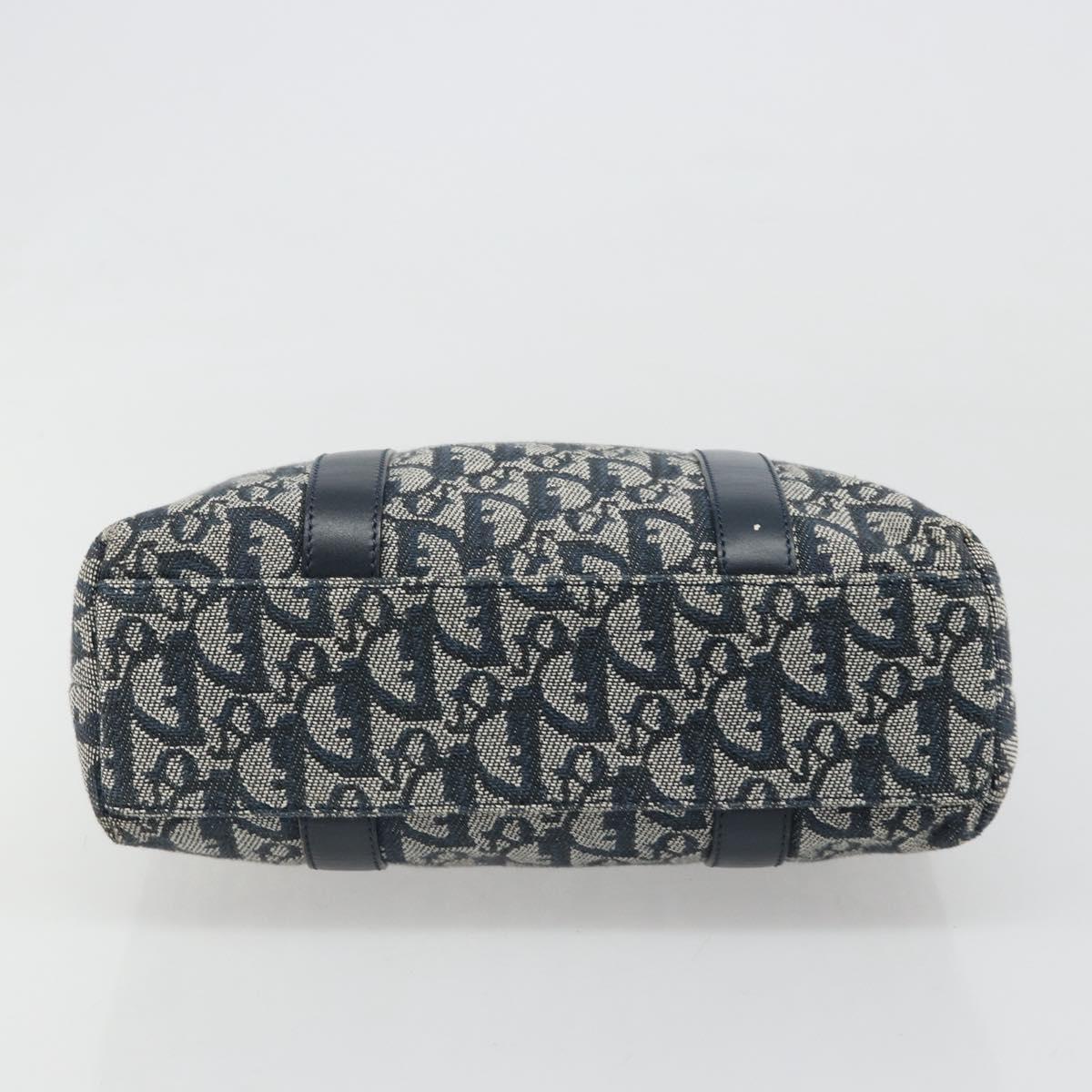 Christian Dior Trotter Canvas Hand Bag Navy Gold Auth ka4777