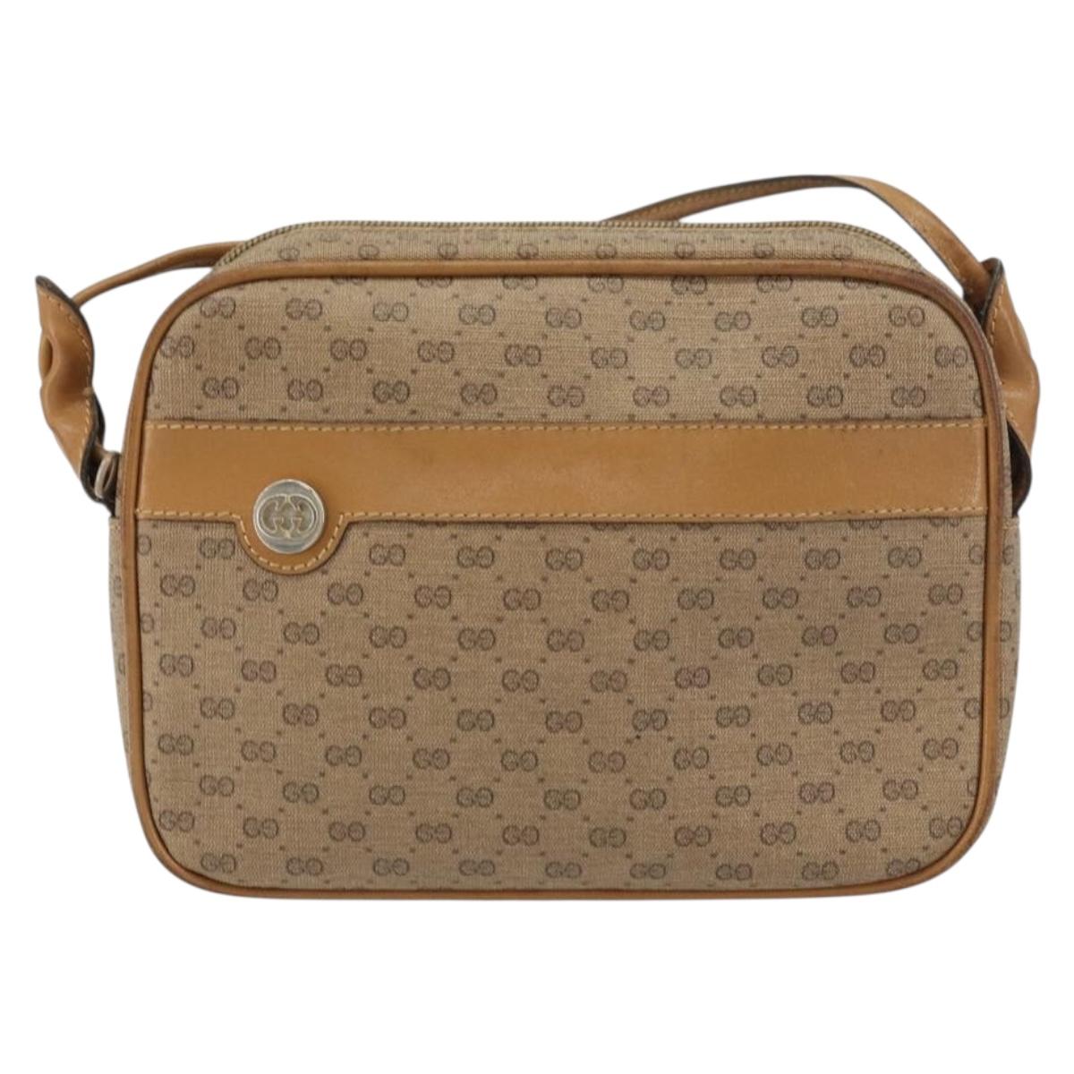 GUCCI Micro GG Supreme Shoulder Bag PVC Beige Gold Auth ka478