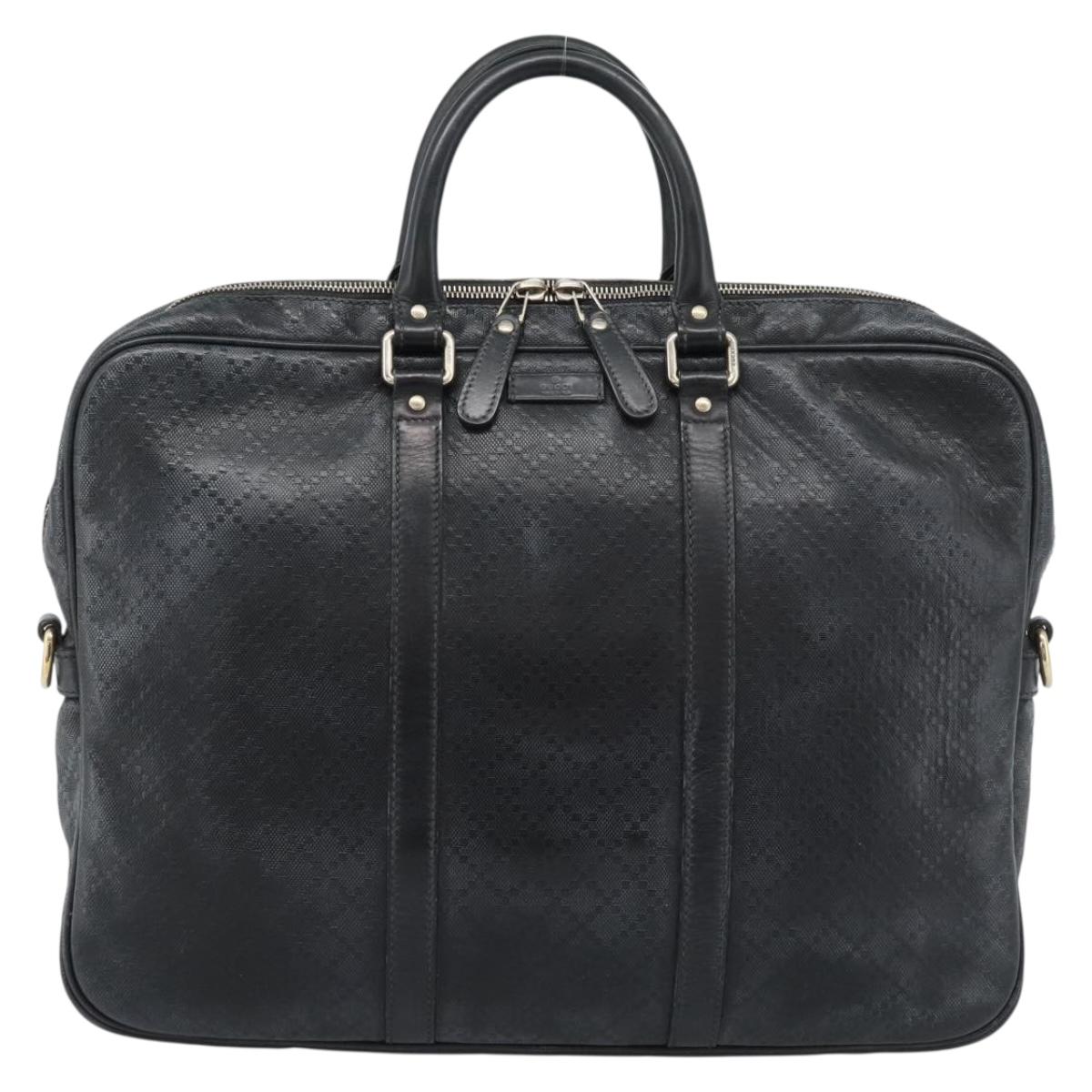 GUCCI Diamante Business Bag Leather Black Gold 208463 Auth ka4780
