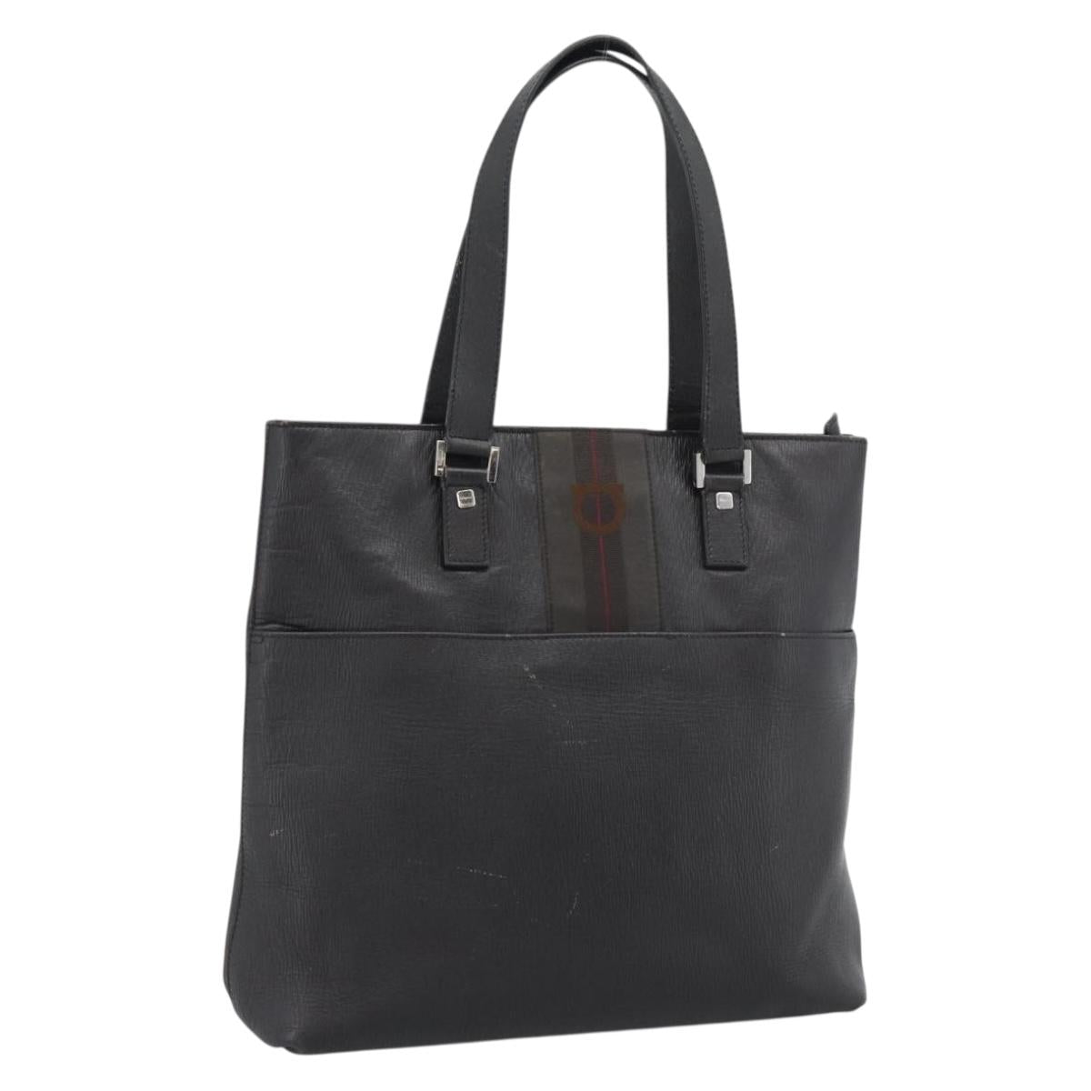 Salvatore Ferragamo Tote Bag Leather Black Silver Auth ka4781