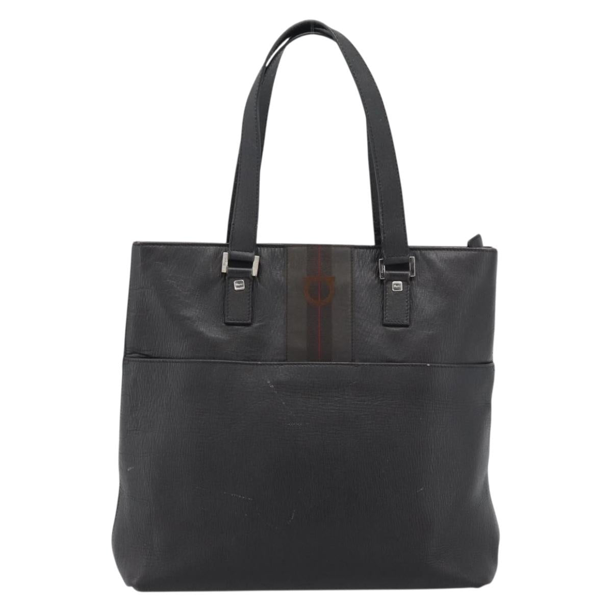Salvatore Ferragamo Tote Bag Leather Black Silver Auth ka4781