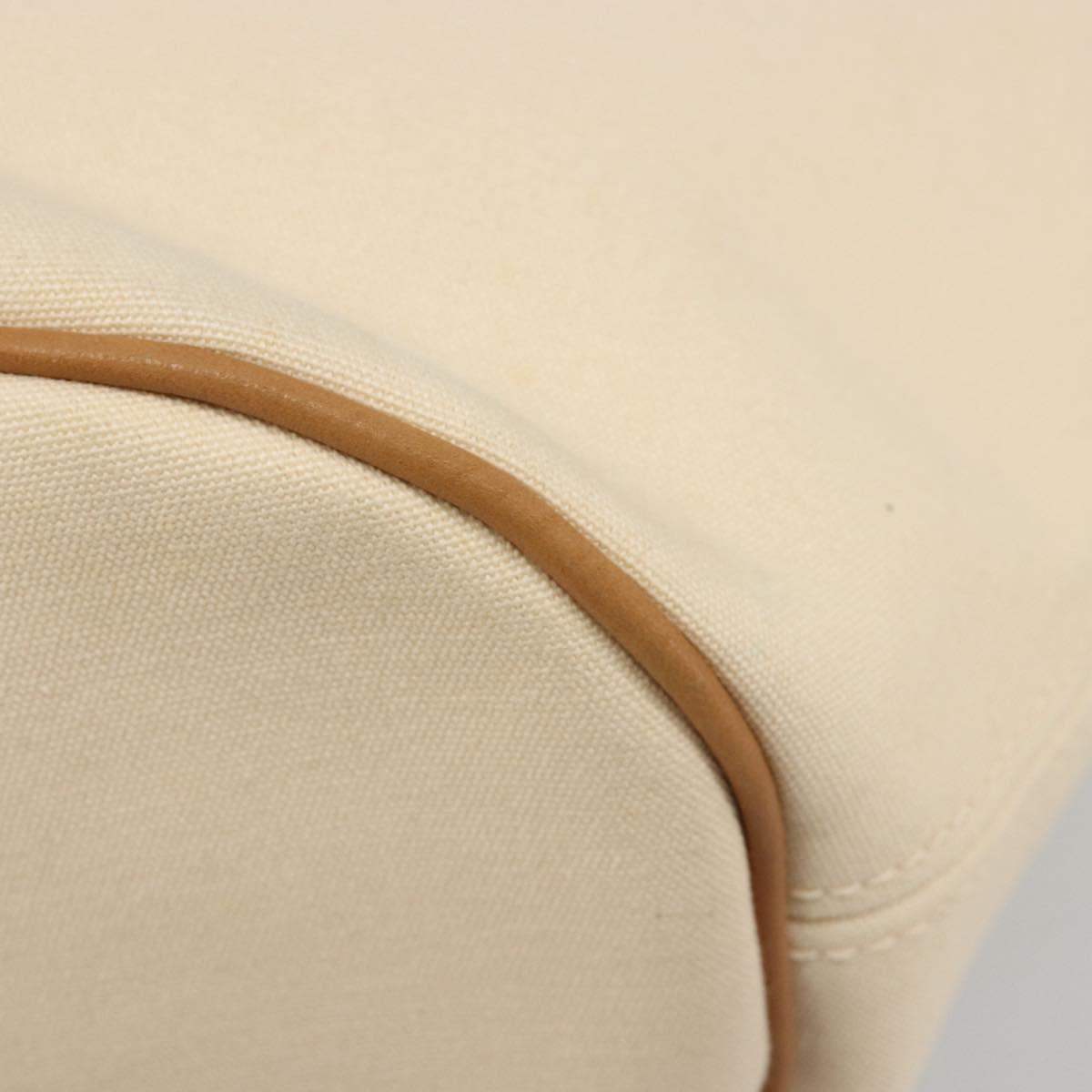 HERMES Paniered Plage MM Hand Bag Canvas Beige Silver Auth ka4782A